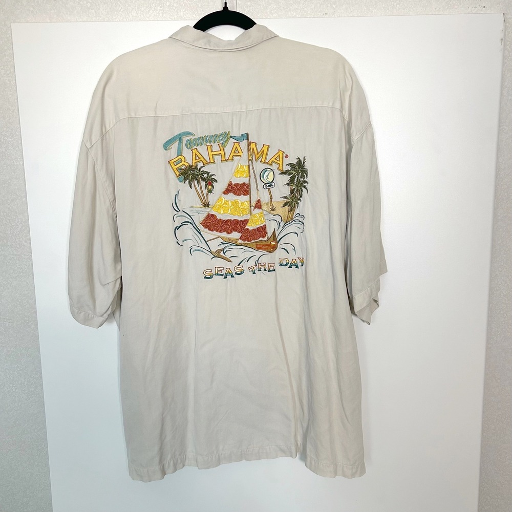 Tommy Bahama 2XL Seas The Day Embroidered 100%silk hawaiian button up camp shirt